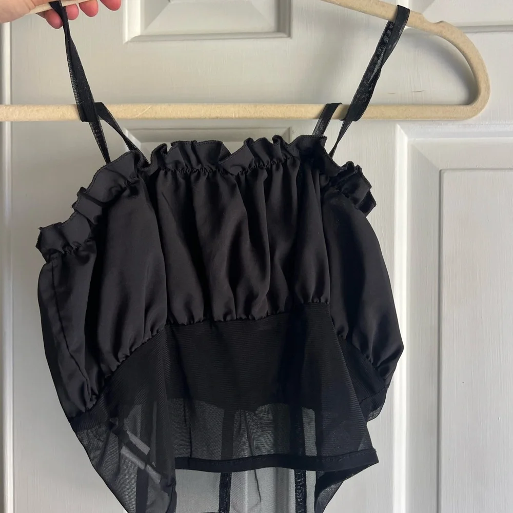 Black Ruffled Mesh Top - Picture 2 of 2